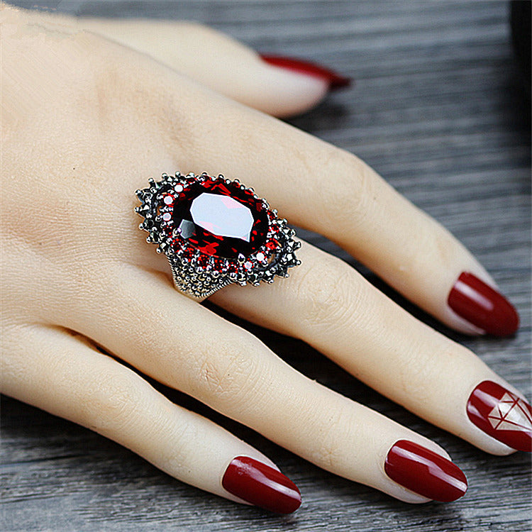 Vintage Thai Big Stone Pomegranate Jewelry Rings