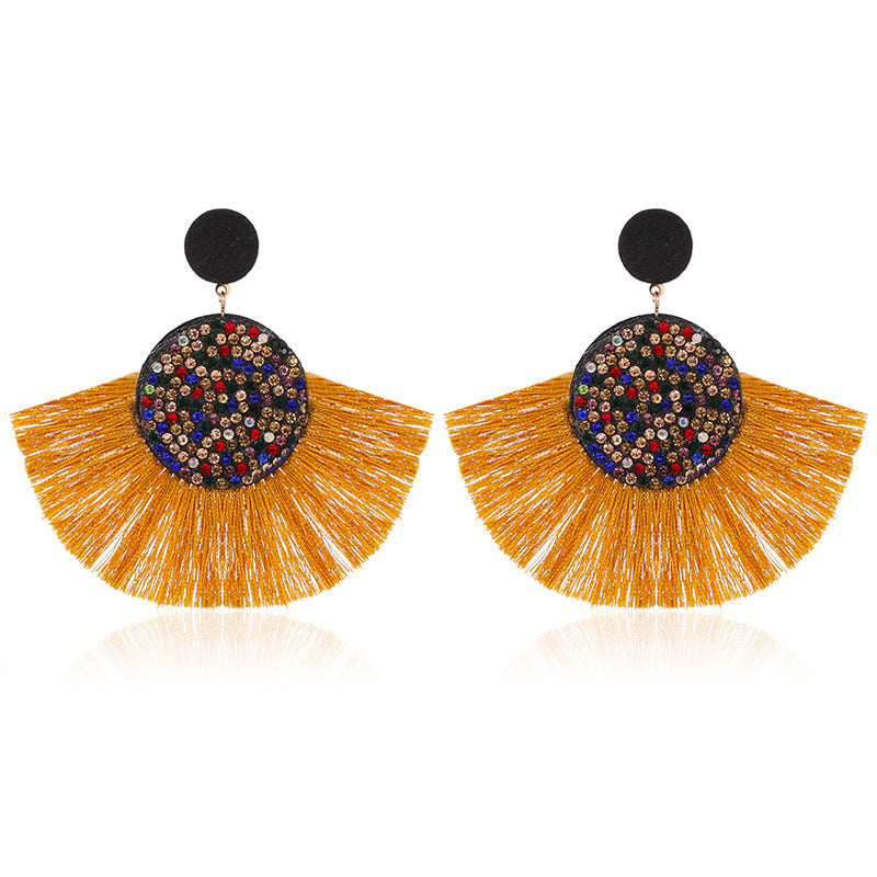 Stylish Colored Diamond Fan-shaped Tassel Bohemian Earrings