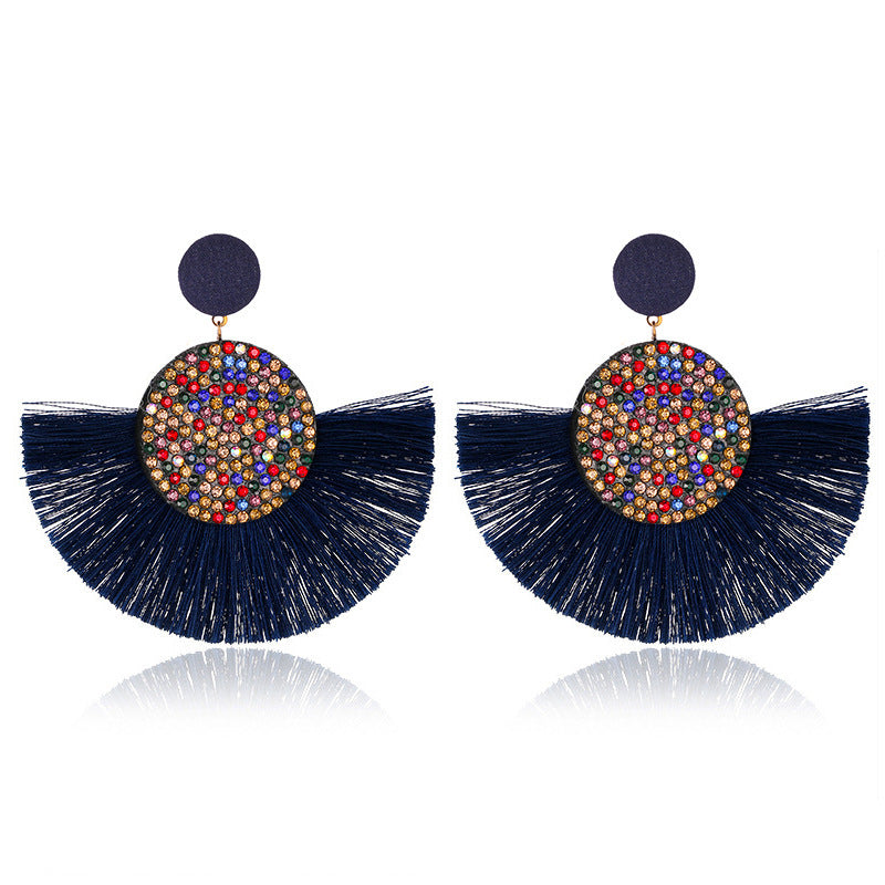 Stylish Colored Diamond Fan-shaped Tassel Bohemian Earrings