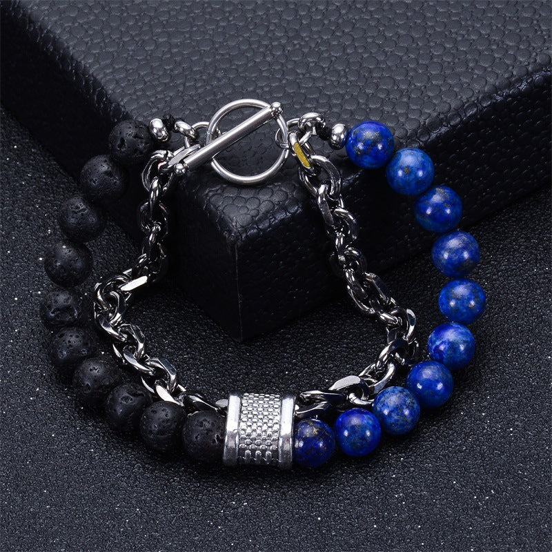 Men's Natural Tigereye Beaded Stainless Steel Stone Metal Bracelets