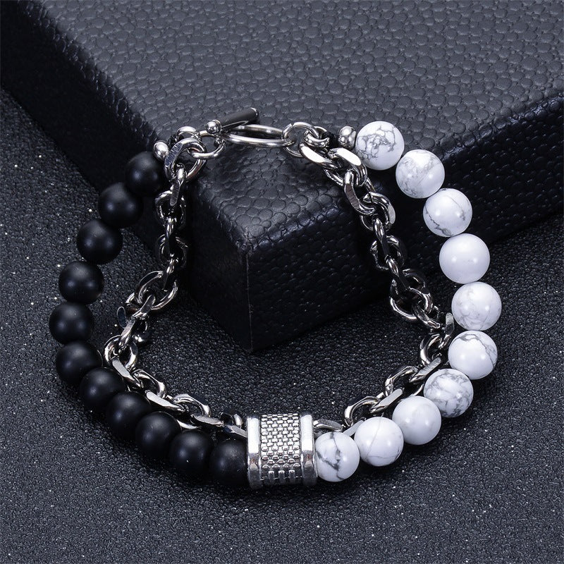 Men's Natural Tigereye Beaded Stainless Steel Stone Metal Bracelets