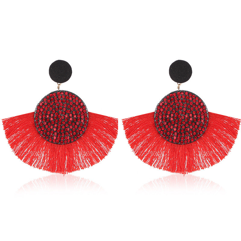 Stylish Colored Diamond Fan-shaped Tassel Bohemian Earrings