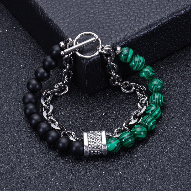 Men's Natural Tigereye Beaded Stainless Steel Stone Metal Bracelets