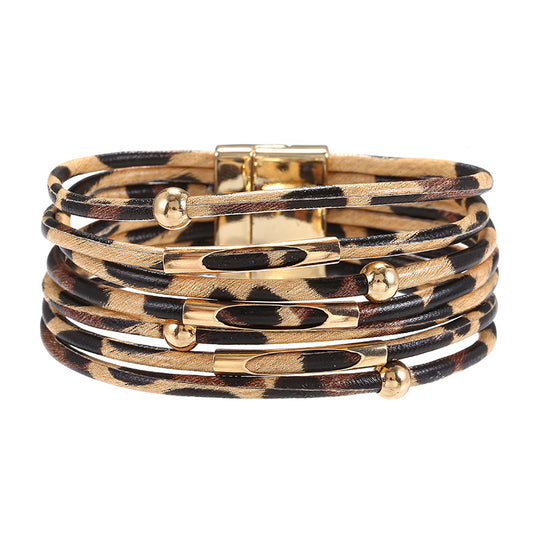 Women's Nightclub Versatile Personality Horse Hair Leopard Leather Bracelets