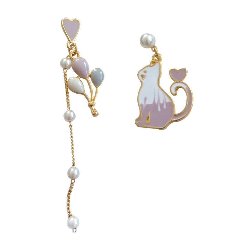 Balloon Cat Ear Long Chain Pearl Earrings