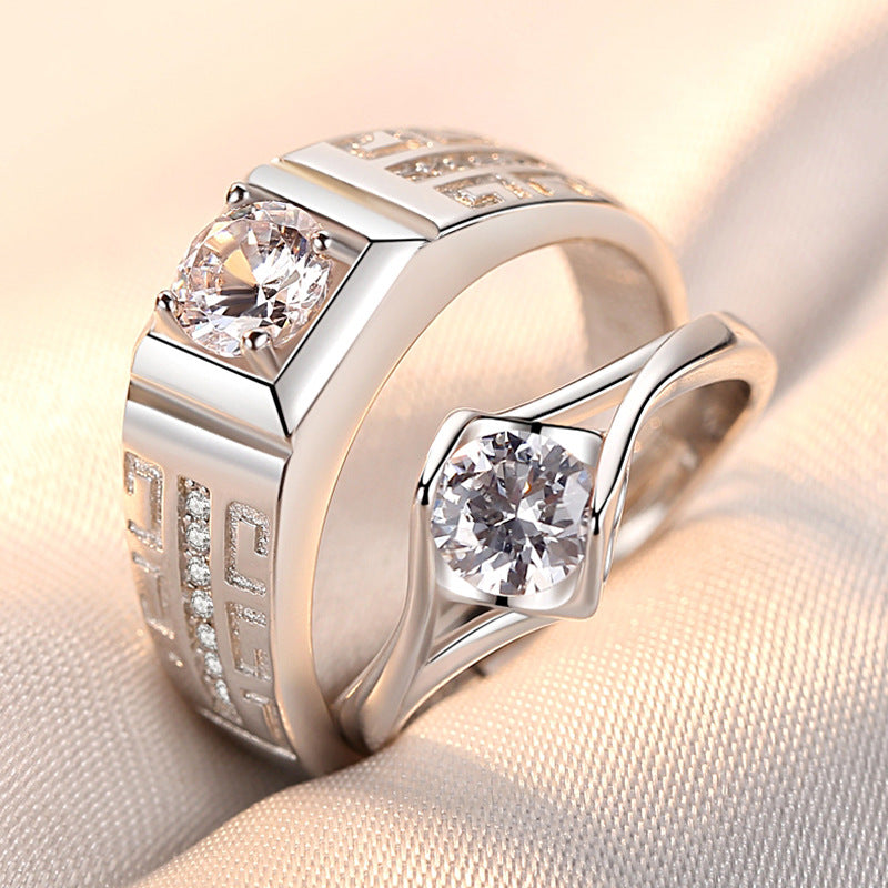 Minority Simple Fashion Rhinestone Zircon Couple Open Rings