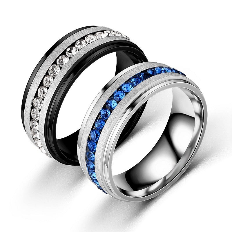 Men's Single Row Diamond Titanium Steel Light Rings