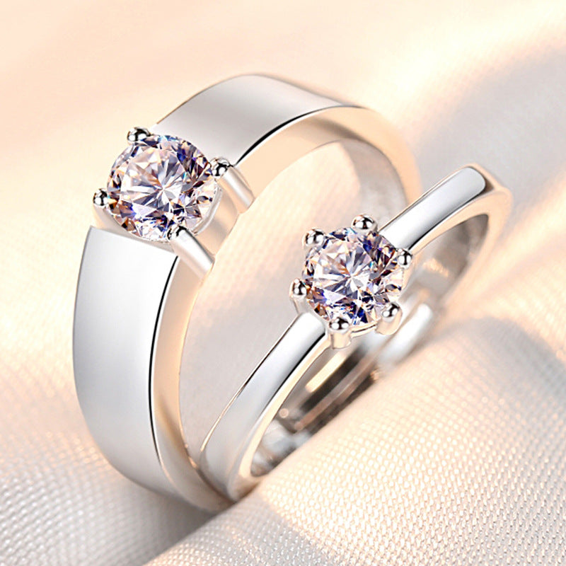 Minority Simple Fashion Rhinestone Zircon Couple Open Rings