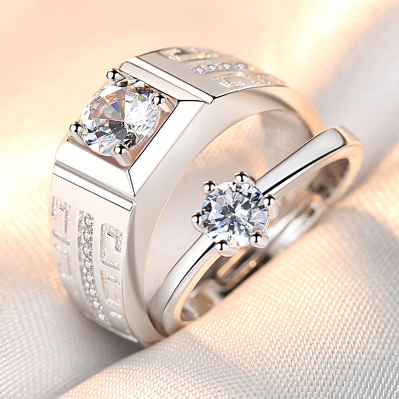 Minority Simple Fashion Rhinestone Zircon Couple Open Rings