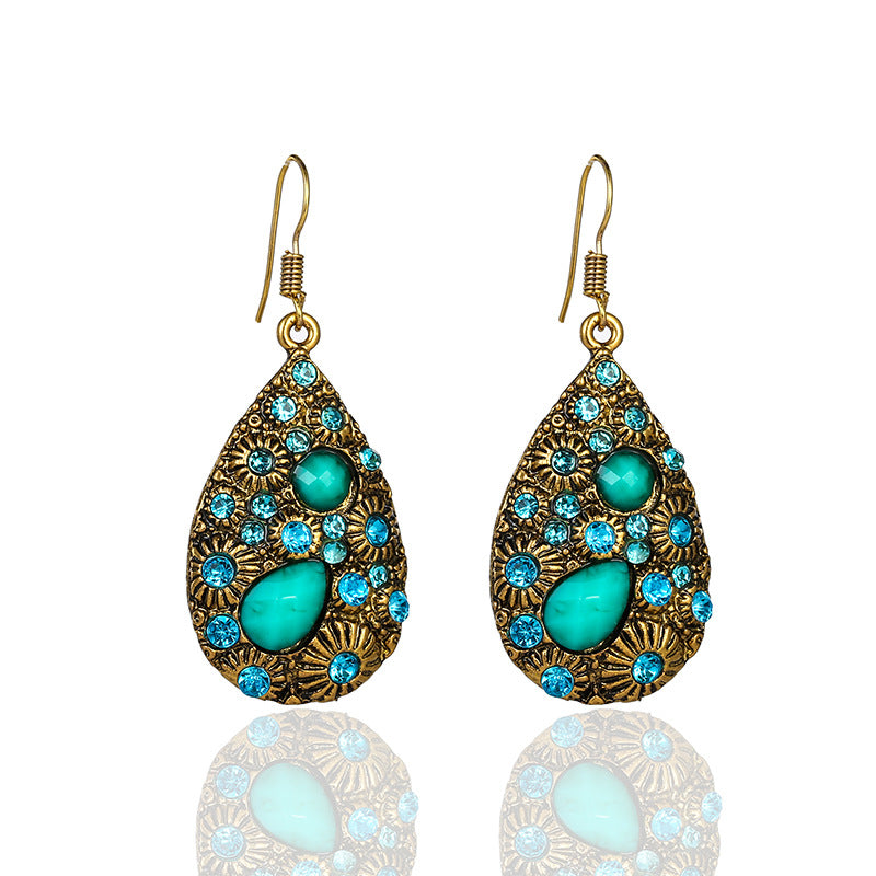 Water Drop Gem Ancient Ethnic Style Earrings