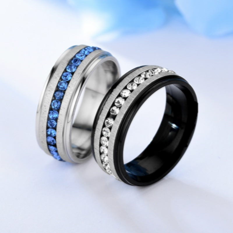 Men's Single Row Diamond Titanium Steel Light Rings