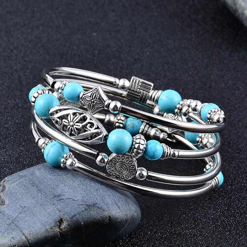 Cool Natural Winding Layered Stone Beaded Bracelets