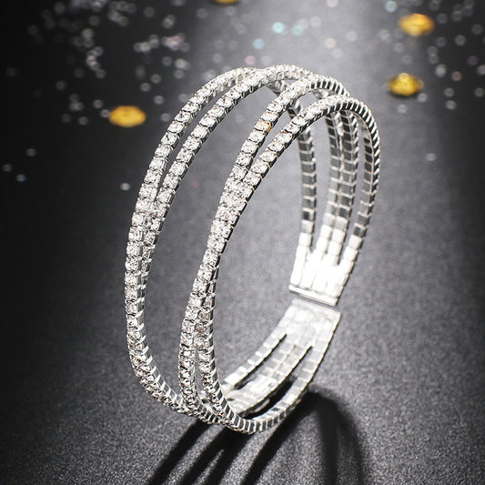 Full Diamond Cross Claw Chain Open Bracelet