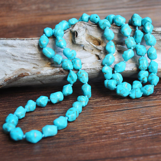 Vintage Turquoise Suit Irregular Knotted Sweater Necklaces