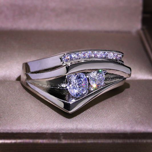 Women's Micro Inlaid Zircon Geometric Three-dimensional Sier-plated Rings