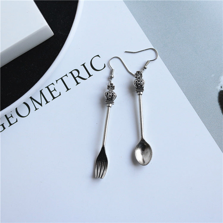 Retro Sier Ear Clip Cold Trendy Personalized Spoon Fork Square Earrings