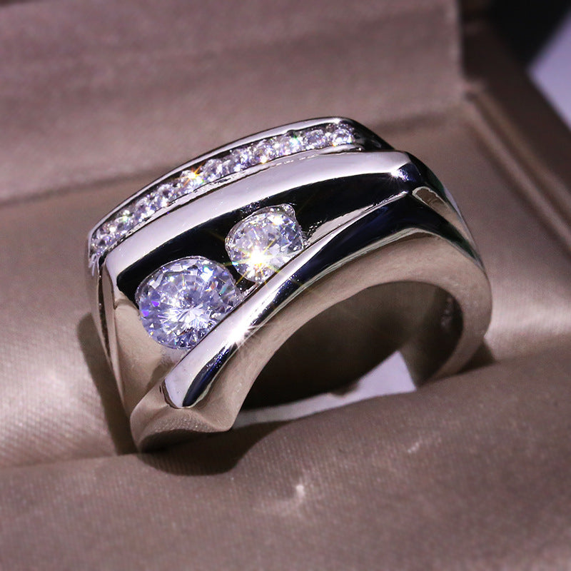 Women's Micro Inlaid Zircon Geometric Three-dimensional Sier-plated Rings