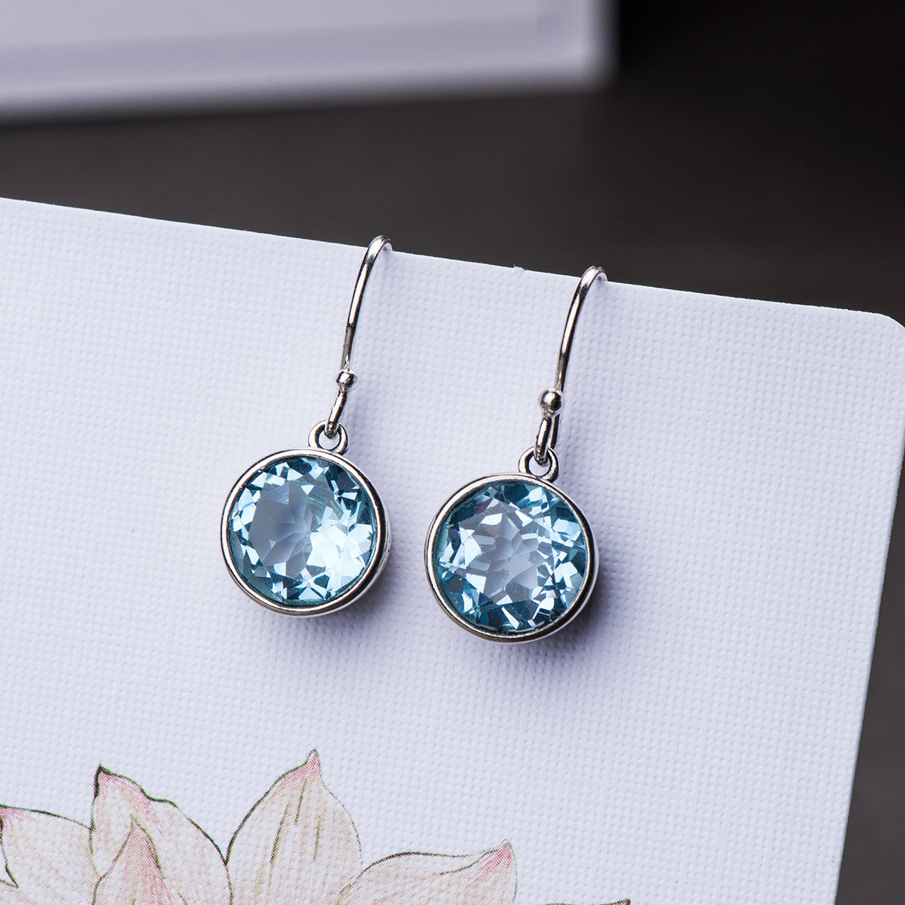 Popular Austrian Crystal Square Sea Blue Simple Style Ear Hook Stud Earrings