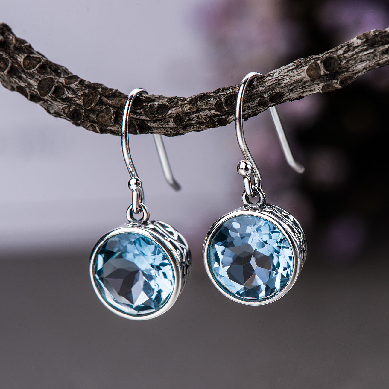 Popular Austrian Crystal Square Sea Blue Simple Style Ear Hook Stud Earrings