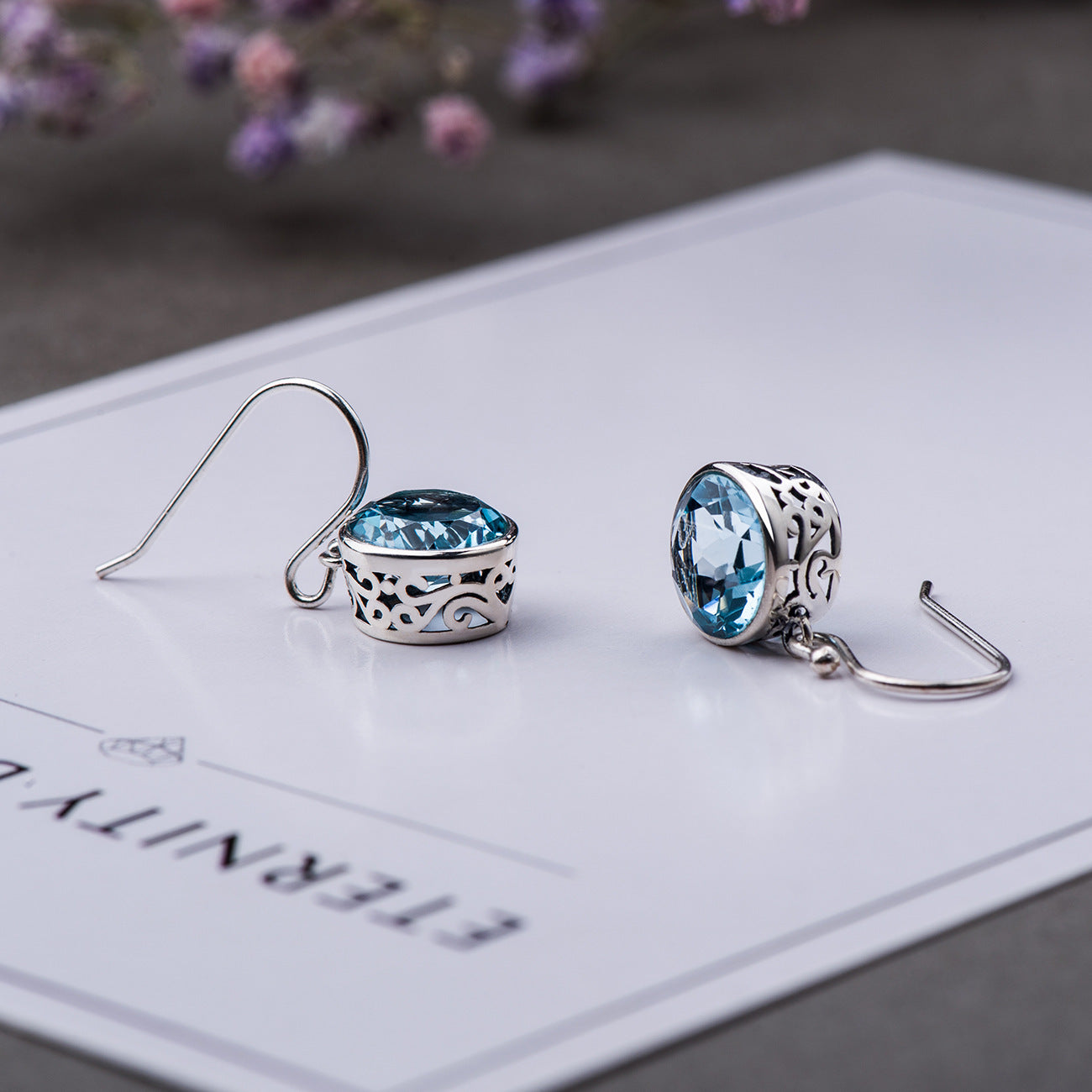 Popular Austrian Crystal Square Sea Blue Simple Style Ear Hook Stud Earrings
