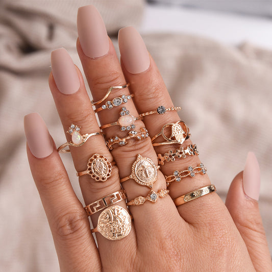 Women's Vintage Cross Gold Coin Love Alloy Rings