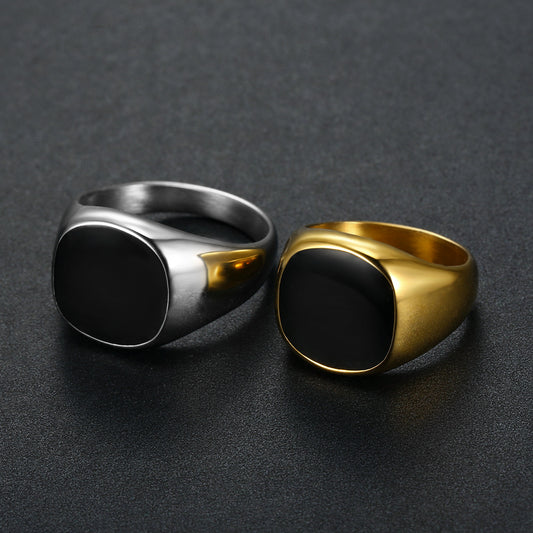 Women's & Men's Golden Personalized Bright Surface Epoxy Stainless Rings