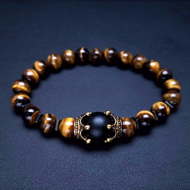 Men's Fashion Luxury Alloy Crown Tigereye Beads Bracelets