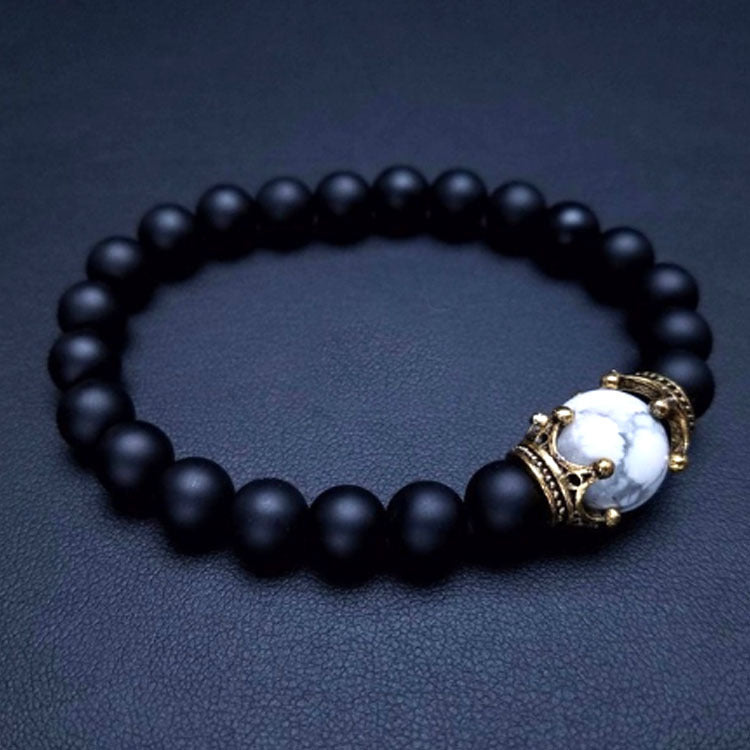 Men's Fashion Luxury Alloy Crown Tigereye Beads Bracelets