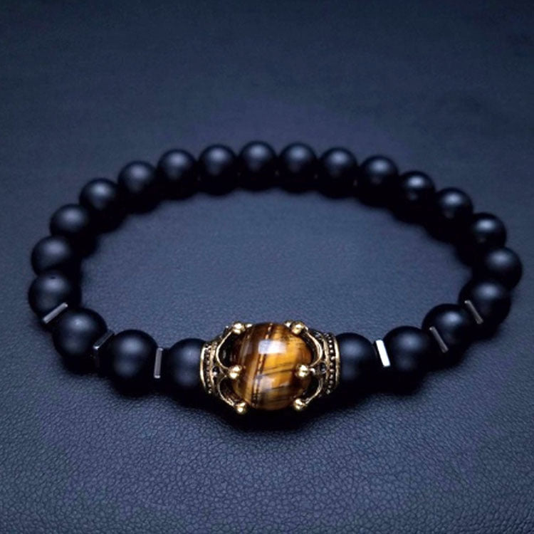 Men's Fashion Luxury Alloy Crown Tigereye Beads Bracelets