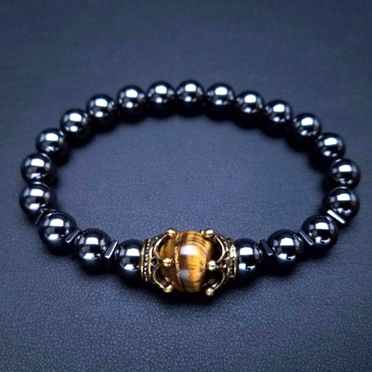 Men's Fashion Luxury Alloy Crown Tigereye Beads Bracelets