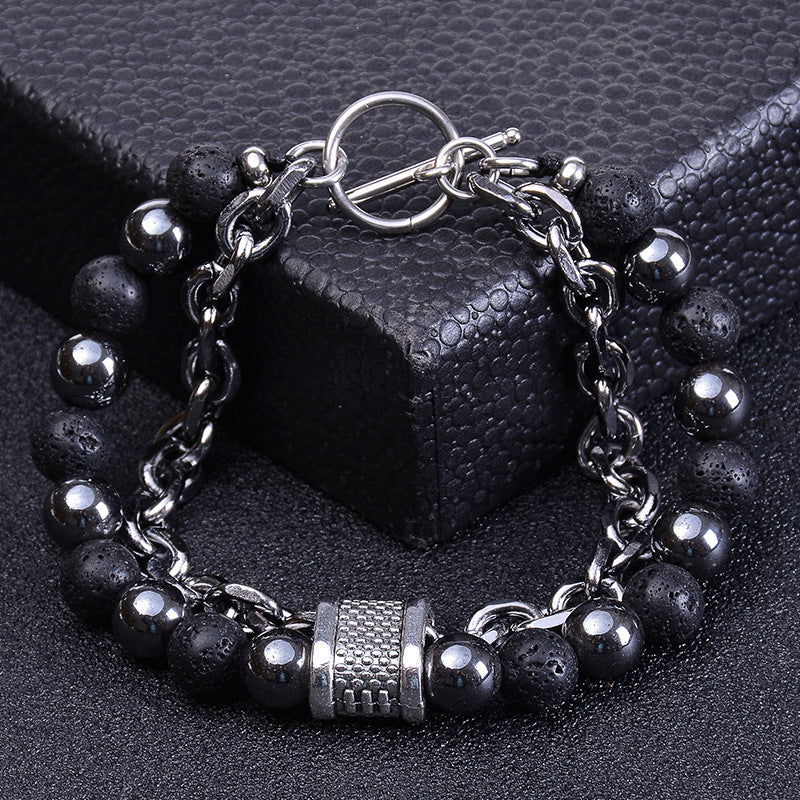 Men's Natural Tigereye Beaded Stainless Steel Stone Metal Bracelets