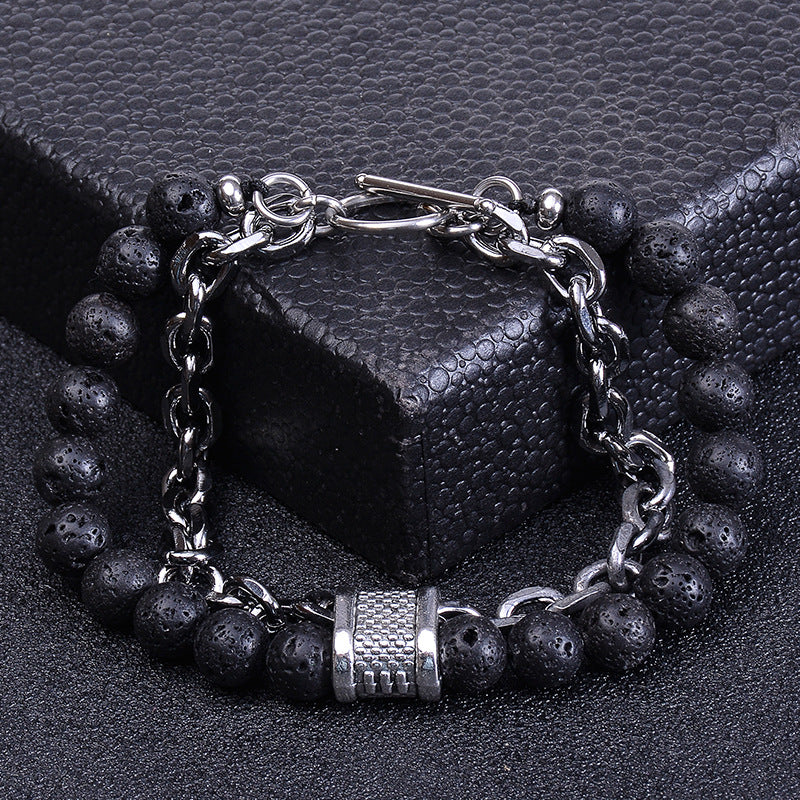 Men's Natural Tigereye Beaded Stainless Steel Stone Metal Bracelets