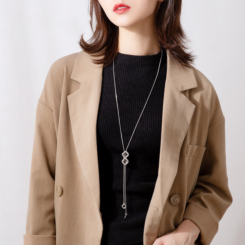 Women's Korean Style Graceful Fashionable Sweater Chain Minority Clover Pendants