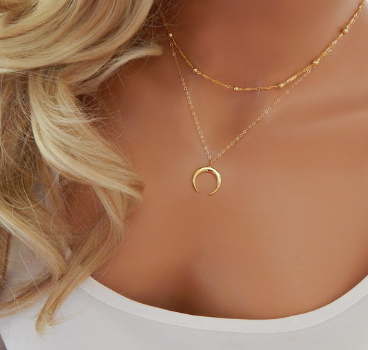 Ornament Bohemian Double Angle Gold Plated Layered Short Necklaces