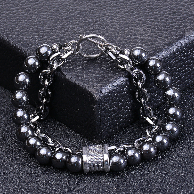 Men's Natural Tigereye Beaded Stainless Steel Stone Metal Bracelets