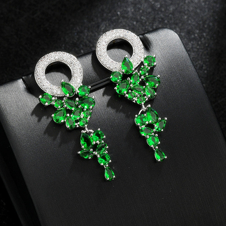 Sier Needle Zircon Inlaid Bright Shiny Earrings