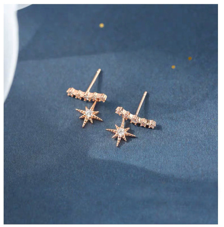 Sier Elegant Personality Rhinestone Star Korean Earrings