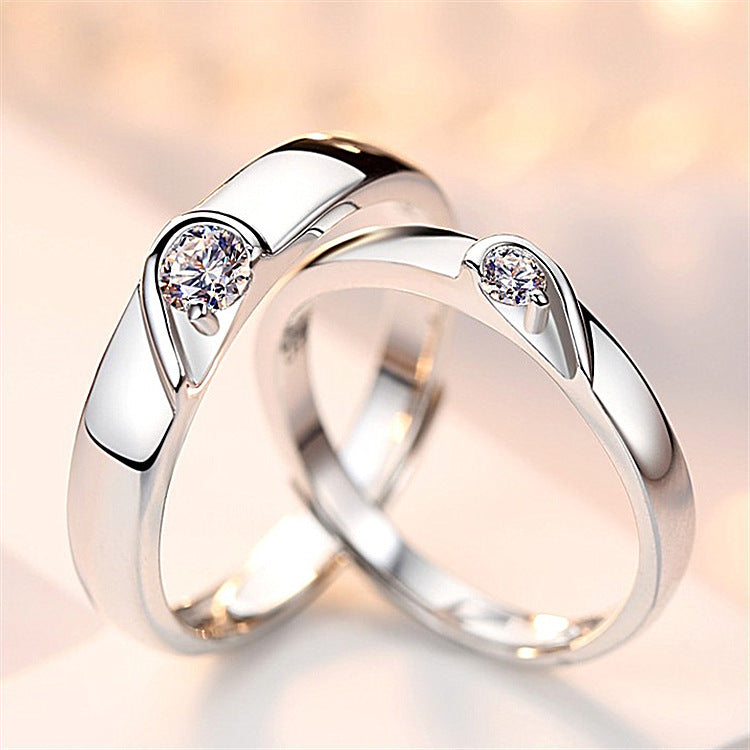 Women's & Men's Personality Gift Couple Pair Of Sier Plated Rings