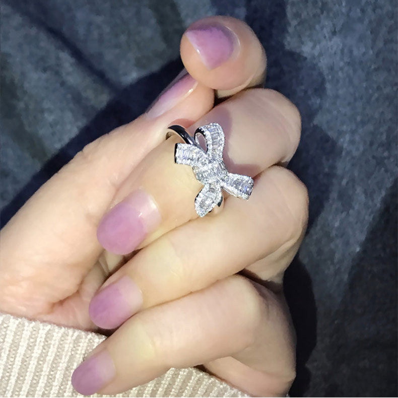 Series Bow Ladder Square Diamond Beautiful Luxury Simulation Temperament Rings