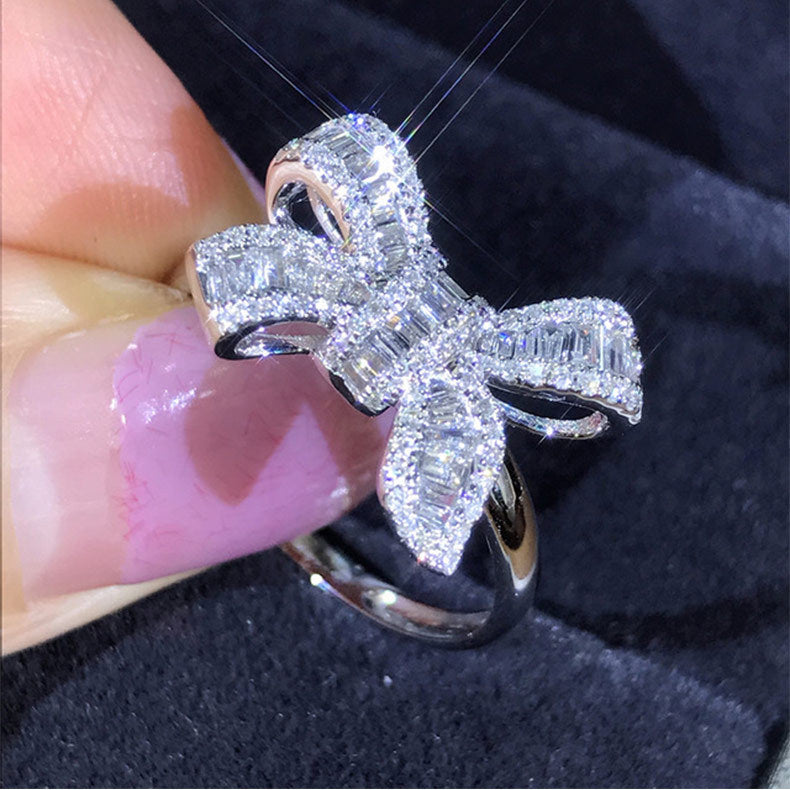 Series Bow Ladder Square Diamond Beautiful Luxury Simulation Temperament Rings