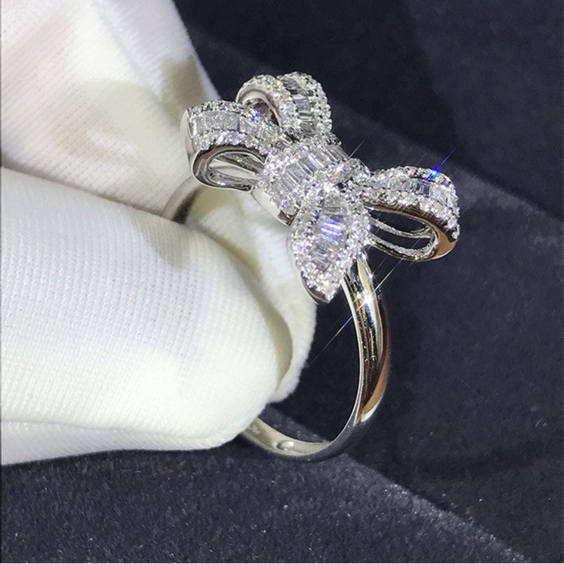 Series Bow Ladder Square Diamond Beautiful Luxury Simulation Temperament Rings