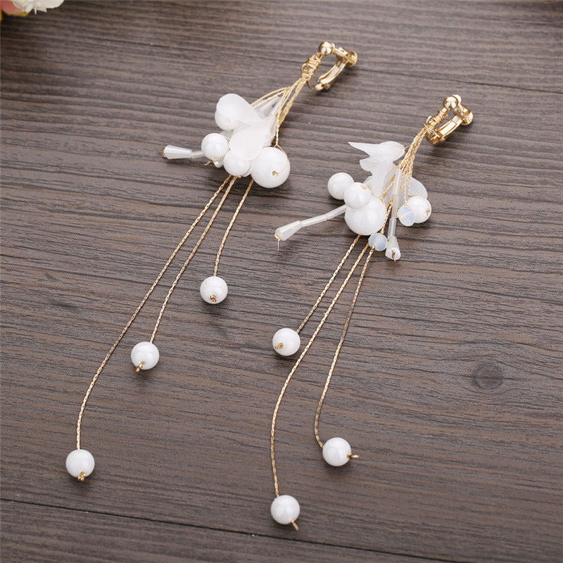 Style Bridal Makeup Long Flower Butterfly Yarn Earrings