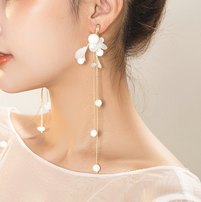 Style Bridal Makeup Long Flower Butterfly Yarn Earrings