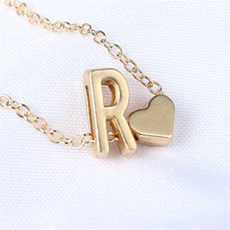 English Letter Simplicity Creative Heart Shaped Short Necklaces