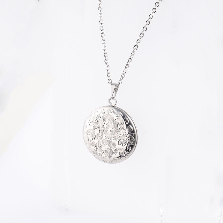 Steel Retro Pattern Surface Round Box Can Necklaces