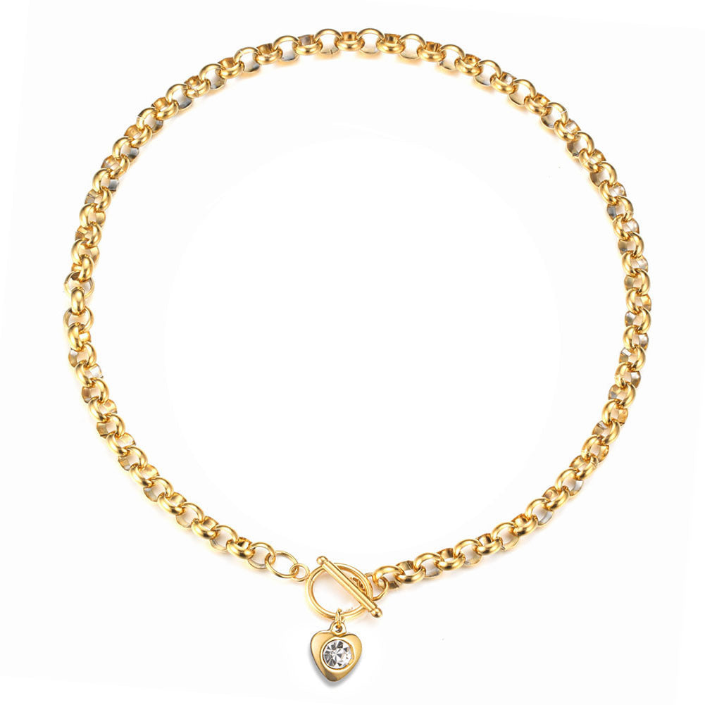 Women's Stainless Steel Keel Chain Crystal Heart Bracelets