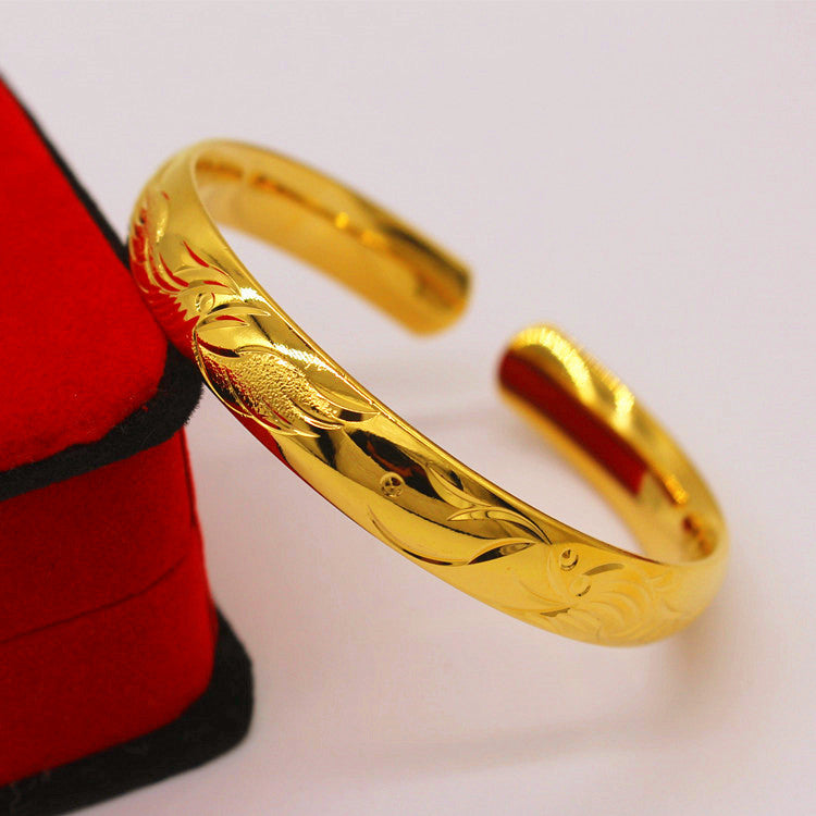Women's Placer Gold Open Thickened Starry Glossy Gold-plated Wedding Bracelet