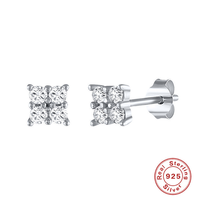 Sterling Sier With Four Diamonds Sweet Earrings