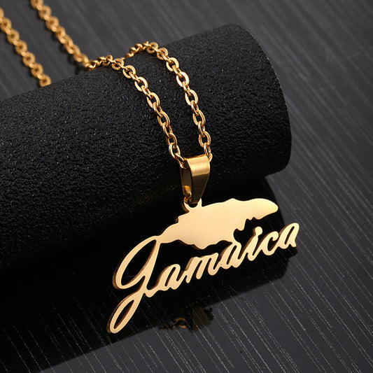 Jamaica Map Unisex Geometric Titanium Sweater Necklaces