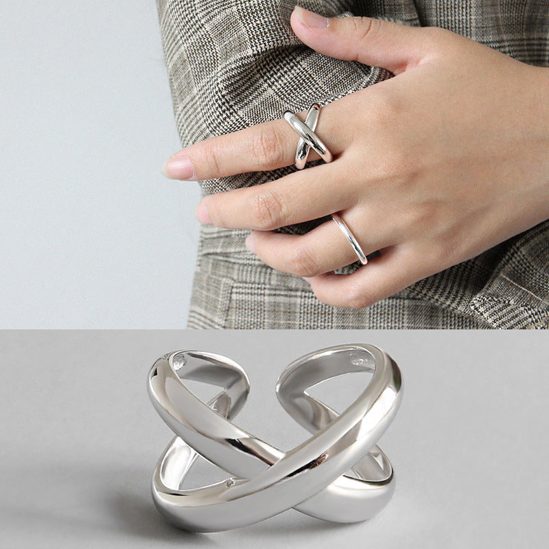 Female Trendy Cold Unique Cross Adjustable Ring
